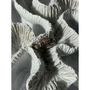 925 Sterling Silver & 10K Rose Gold Colorless Sapphire Ring Size 6