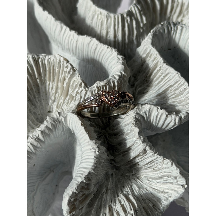 925 Sterling Silver & 10K Rose Gold Colorless Sapphire Ring Size 6