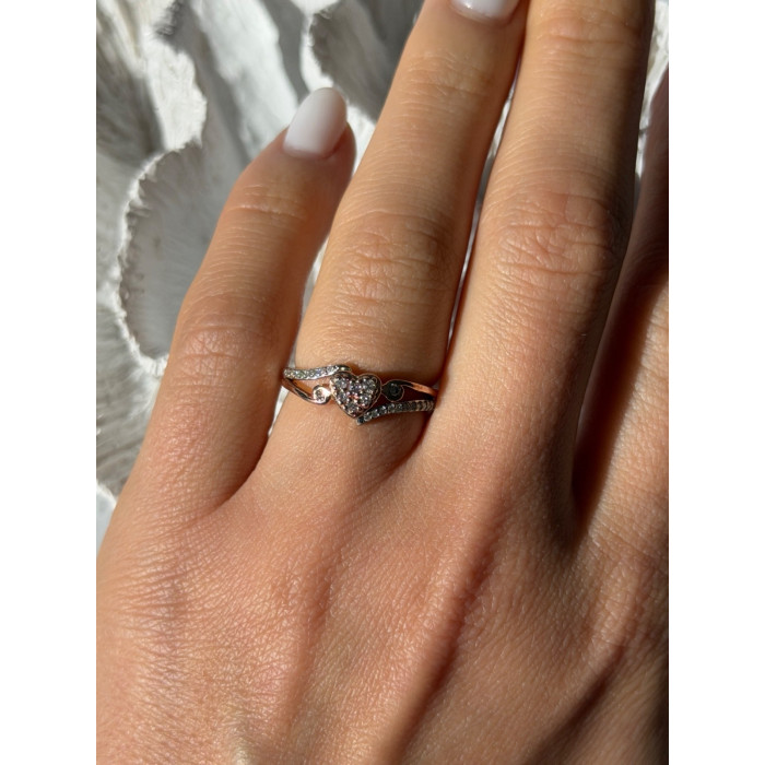 925 Sterling Silver & 10K Rose Gold Colorless Sapphire Ring Size 6