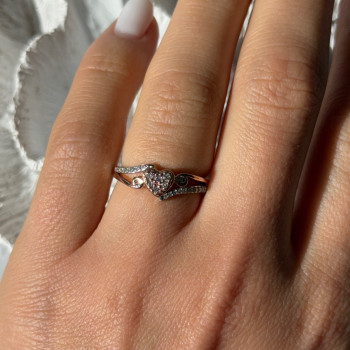925 Sterling Silver & 10K Rose Gold Colorless Sapphire Ring Size 6