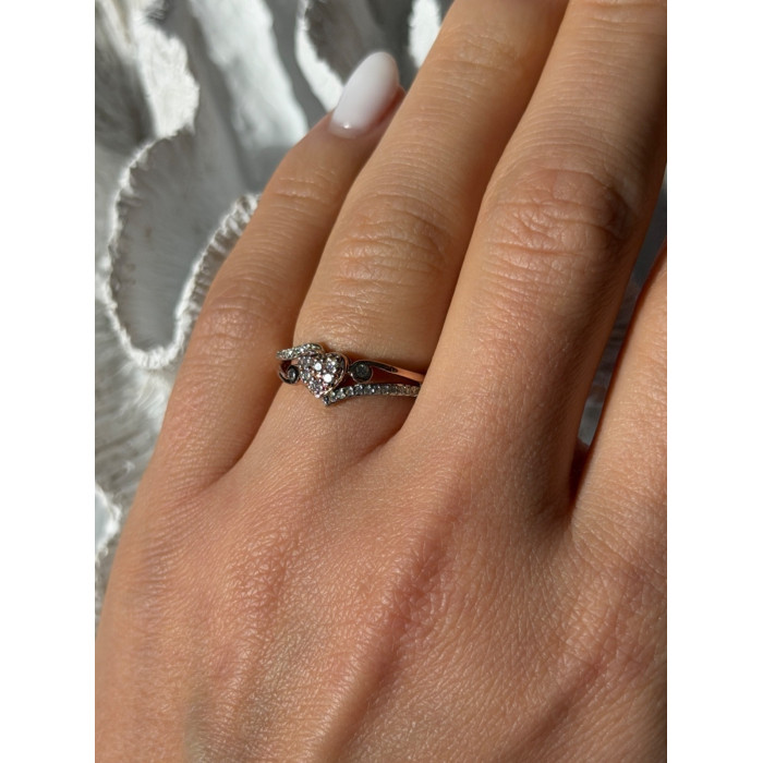 925 Sterling Silver & 10K Rose Gold Colorless Sapphire Ring Size 6