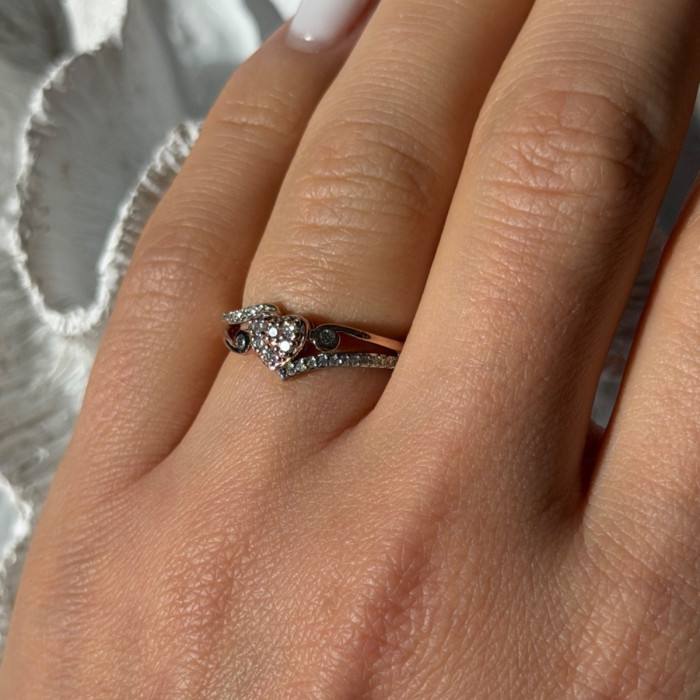 925 Sterling Silver & 10K Rose Gold Colorless Sapphire Ring Size 6