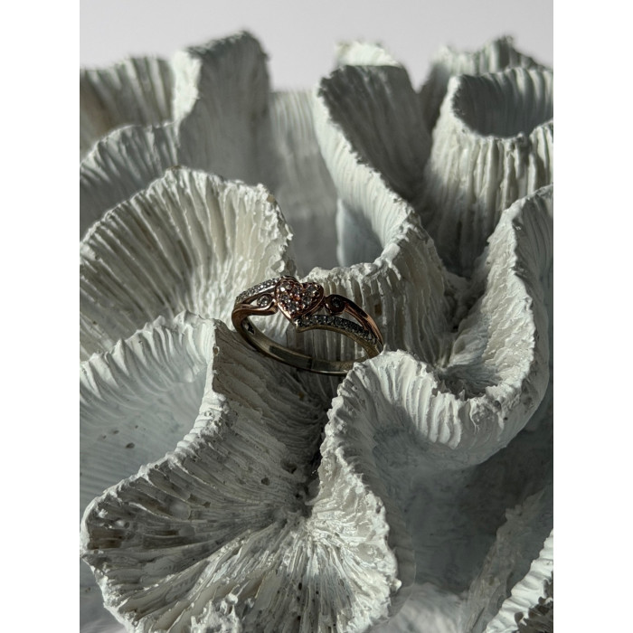 925 Sterling Silver & 10K Rose Gold Colorless Sapphire Ring Size 6