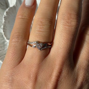 925 Sterling Silver & 10K Rose Gold Colorless Sapphire Ring Size 6