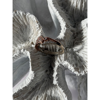 925 Sterling Silver & 10K Rose Gold Colorless Sapphire Ring Size 6