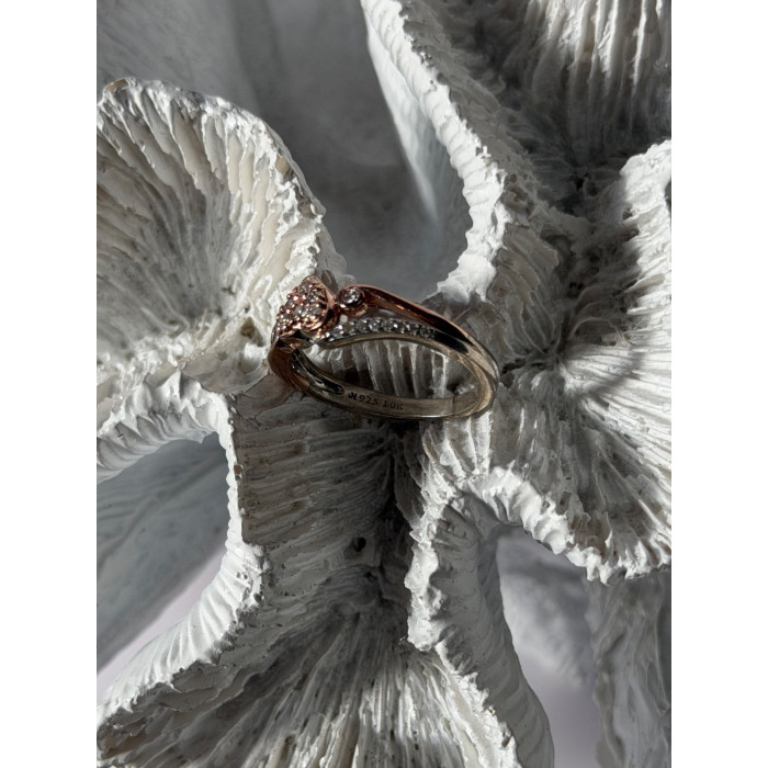 925 Sterling Silver & 10K Rose Gold Colorless Sapphire Ring Size 6