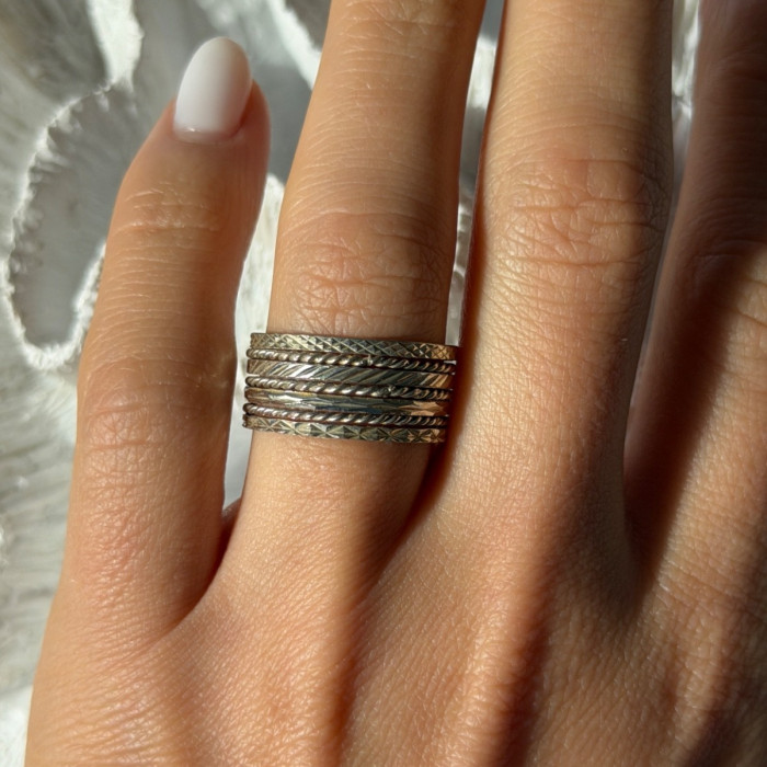 925 Sterling Silver Seven Rings Size 8.5