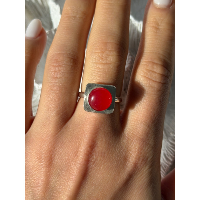 Vintage 925 Sterling Silver Red Coral Ring Size 8