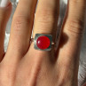 Vintage 925 Sterling Silver Red Coral Ring Size 8