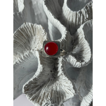 Vintage 925 Sterling Silver Red Coral Ring Size 8