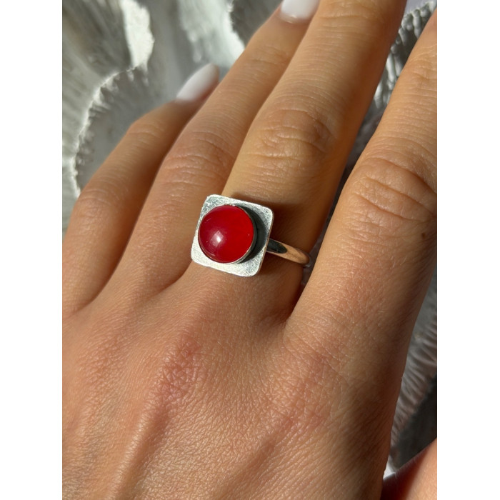 Vintage 925 Sterling Silver Red Coral Ring Size 8