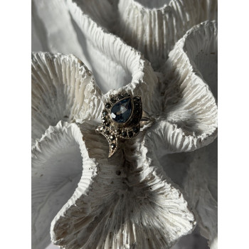 925 Sterling Silver Blue Topaz & Marcasite Ring Size 4