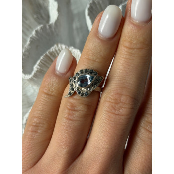 925 Sterling Silver Blue Topaz & Marcasite Ring Size 4