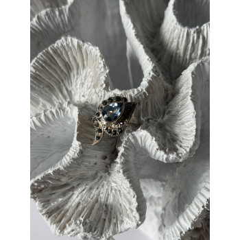 925 Sterling Silver Blue Topaz & Marcasite Ring Size 4