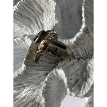 925 Sterling Silver Blue Topaz & Marcasite Ring Size 4