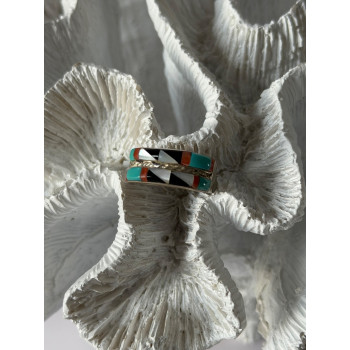 Zuni 925 Sterling Silver Multi-Stone Ring Size 8