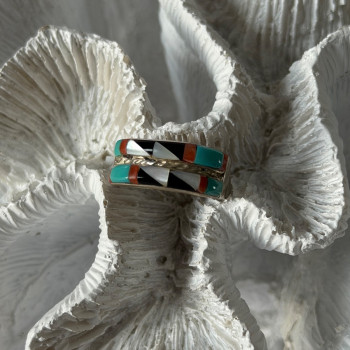 Zuni 925 Sterling Silver Multi-Stone Ring Size 8