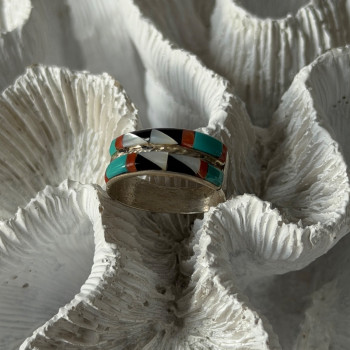 Zuni 925 Sterling Silver Multi-Stone Ring Size 8