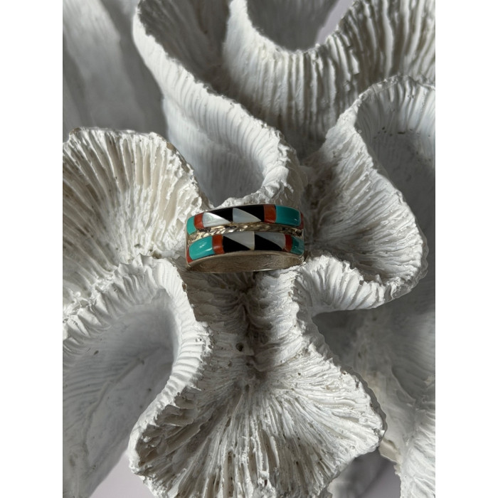 Zuni 925 Sterling Silver Multi-Stone Ring Size 8