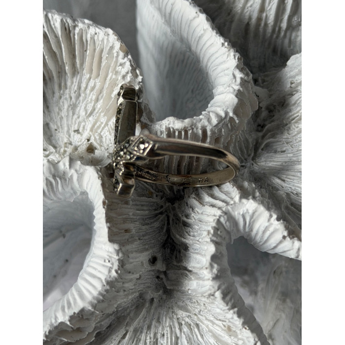 925 Sterling Silver Cross Marcasite Ring Size 7