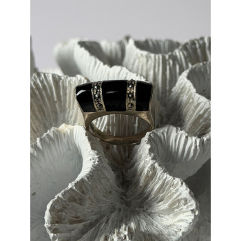 Vintage 925 Sterling Silver Onyx & Marcasite Ring Size 8.5