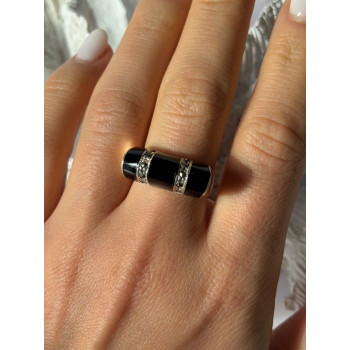 Vintage 925 Sterling Silver Onyx & Marcasite Ring Size 8.5