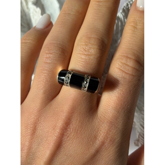 Vintage 925 Sterling Silver Onyx & Marcasite Ring Size 8.5