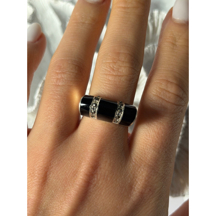 Vintage 925 Sterling Silver Onyx & Marcasite Ring Size 8.5