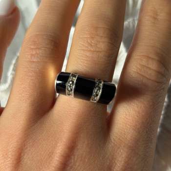 Vintage 925 Sterling Silver Onyx & Marcasite Ring Size 8.5