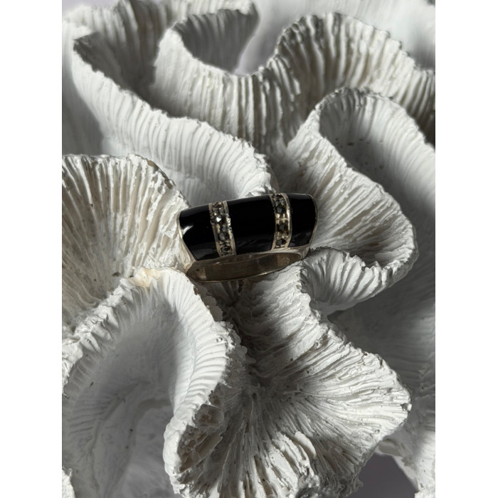 Vintage 925 Sterling Silver Onyx & Marcasite Ring Size 8.5