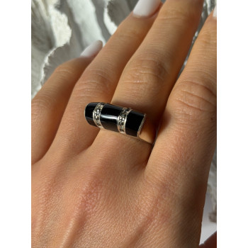 Vintage 925 Sterling Silver Onyx & Marcasite Ring Size 8.5