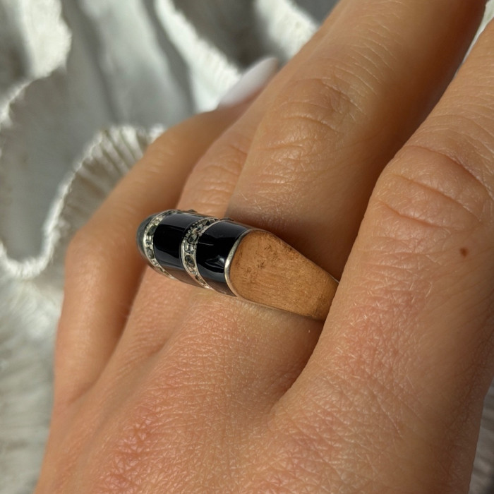 Vintage 925 Sterling Silver Onyx & Marcasite Ring Size 8.5