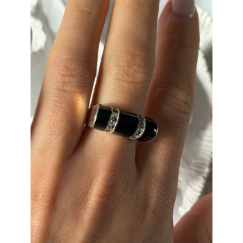 Vintage 925 Sterling Silver Onyx & Marcasite Ring Size 8.5