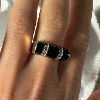 Vintage 925 Sterling Silver Onyx & Marcasite Ring Size 8.5