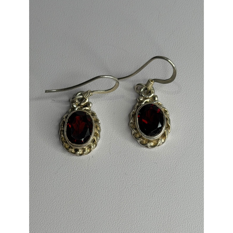 Vintage 925 Sterling Silver Garnet Earrings