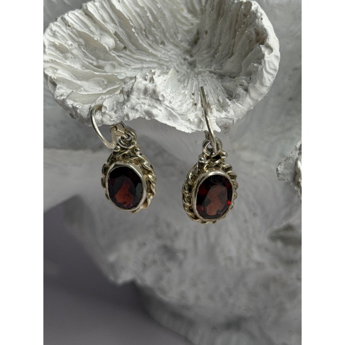 Vintage 925 Sterling Silver Garnet Earrings