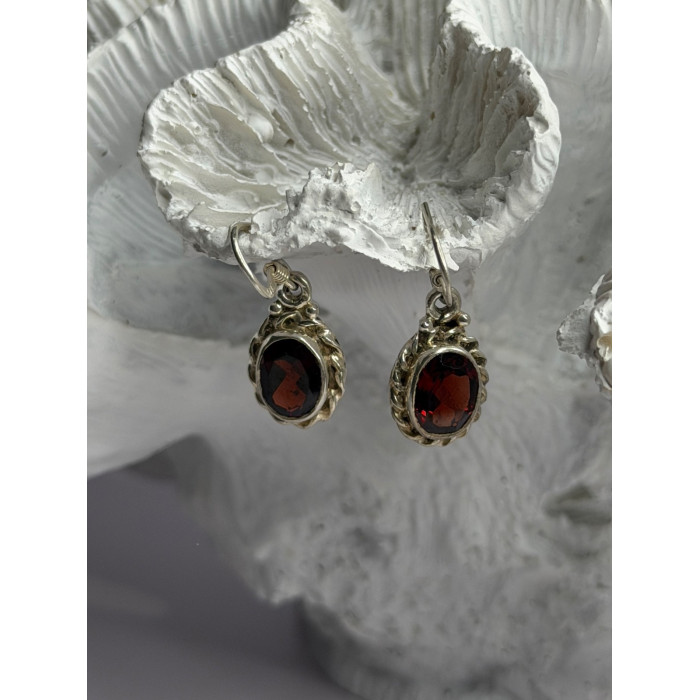 Vintage 925 Sterling Silver Garnet Earrings
