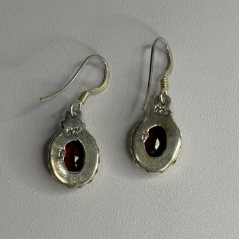Vintage 925 Sterling Silver Garnet Earrings