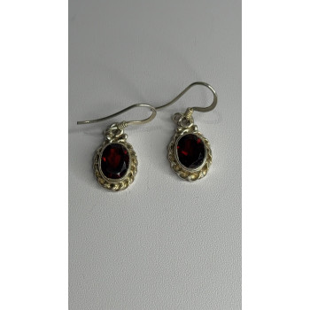 Vintage 925 Sterling Silver Garnet Earrings