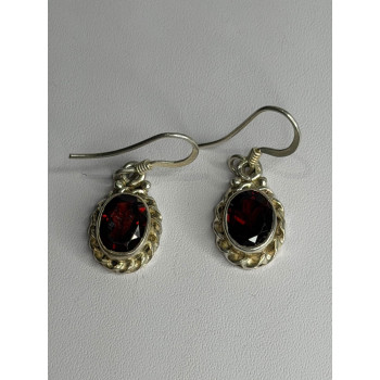 Vintage 925 Sterling Silver Garnet Earrings