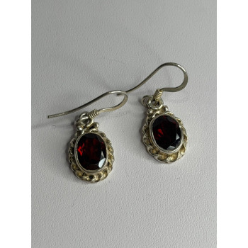 Vintage 925 Sterling Silver Garnet Earrings