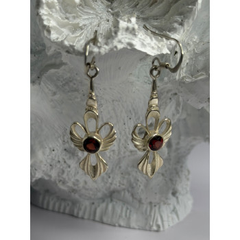 925 Sterling Silver Garnet Dangle Earrings