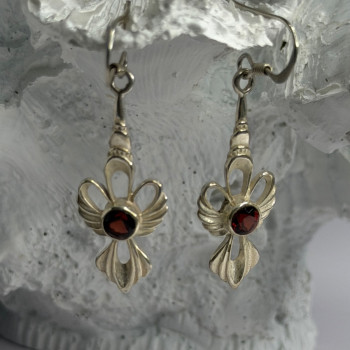 925 Sterling Silver Garnet Dangle Earrings