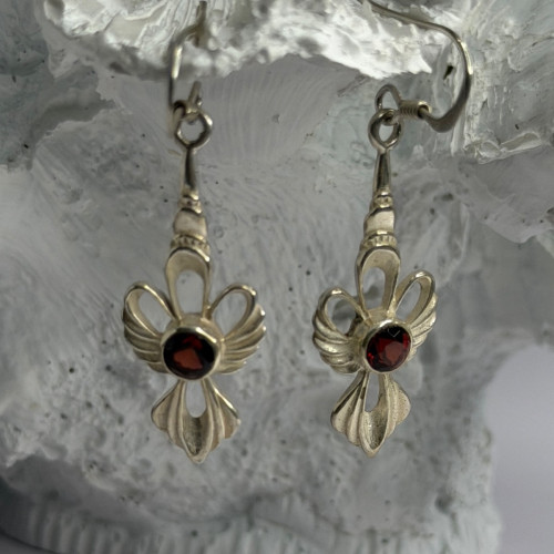 925 Sterling Silver Garnet Dangle Earrings