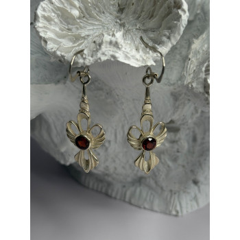 925 Sterling Silver Garnet Dangle Earrings