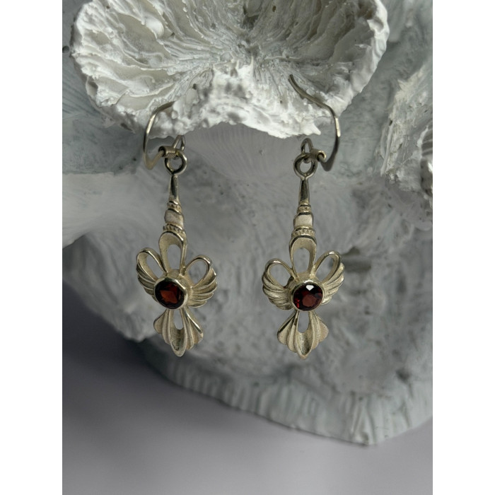 925 Sterling Silver Garnet Dangle Earrings