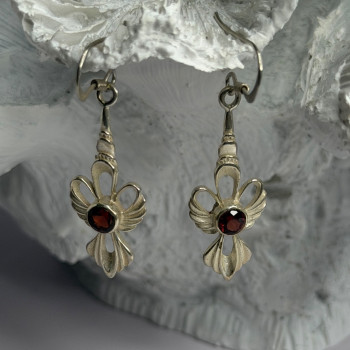 925 Sterling Silver Garnet Dangle Earrings