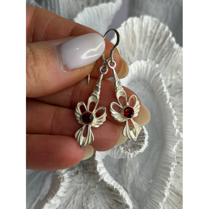 925 Sterling Silver Garnet Dangle Earrings