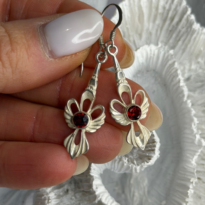 925 Sterling Silver Garnet Dangle Earrings