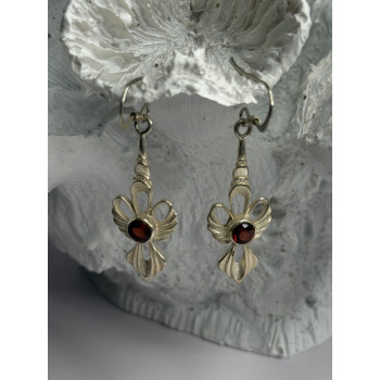 925 Sterling Silver Garnet Dangle Earrings